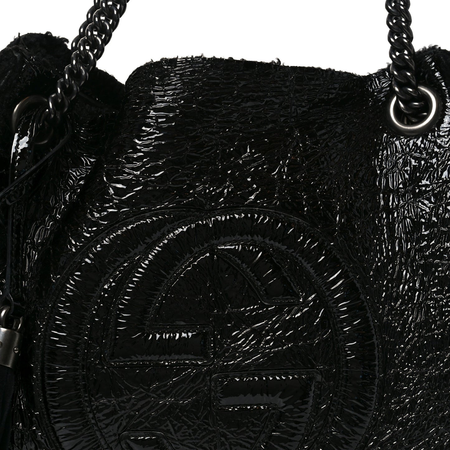 Patent Shearling Medium Soho Chain Shoulder Bag Black
