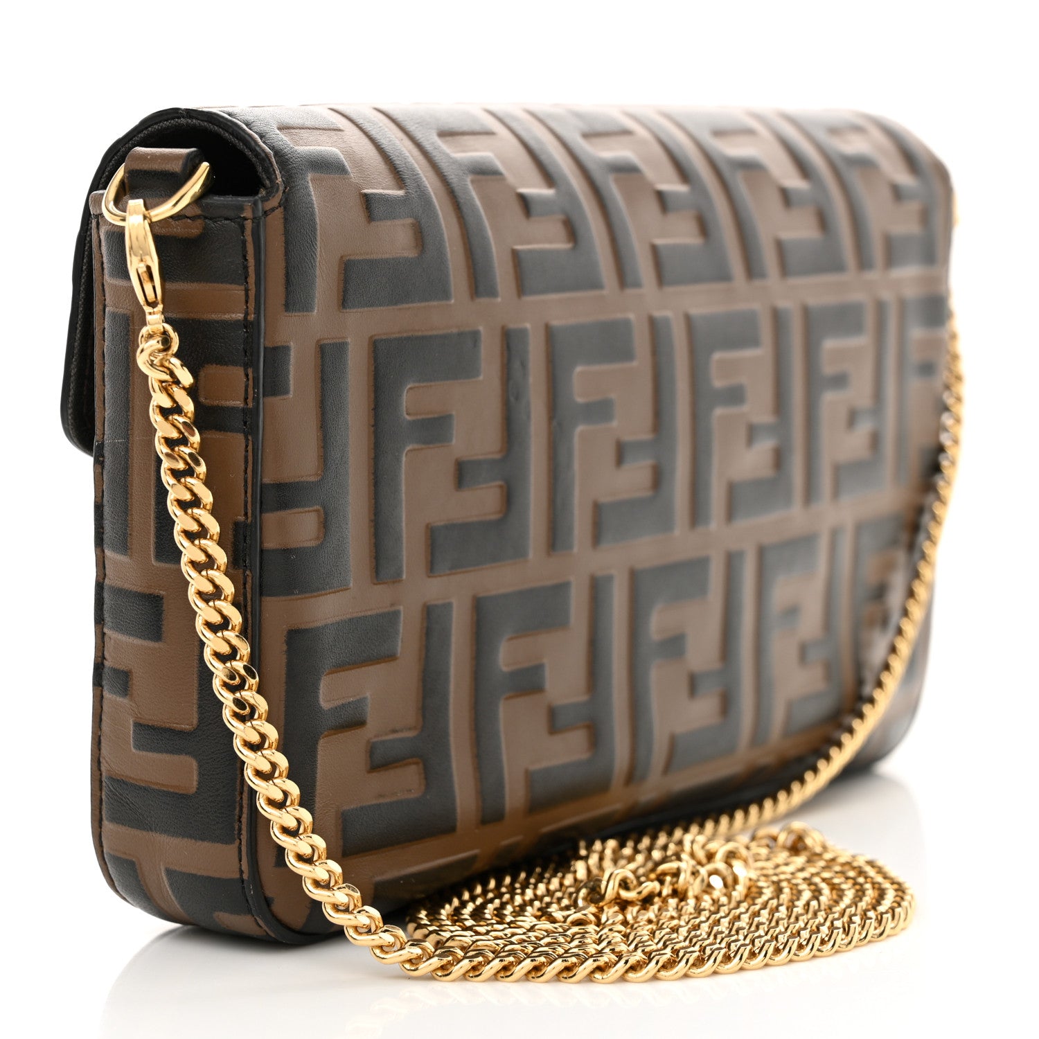 Fendi Vitello Soft F is Fendi Bi-Color FF 1974 Embossed Envelope Wallet On Chain with Pouches Maya Black 3 of 12