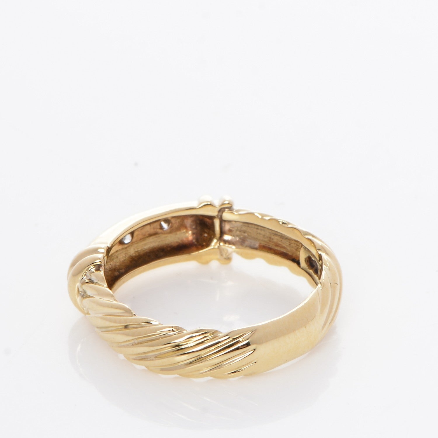 David Yurman 18K Yellow Gold 3 Diamond Metro Cable Ring 51.5 6 3 of 4