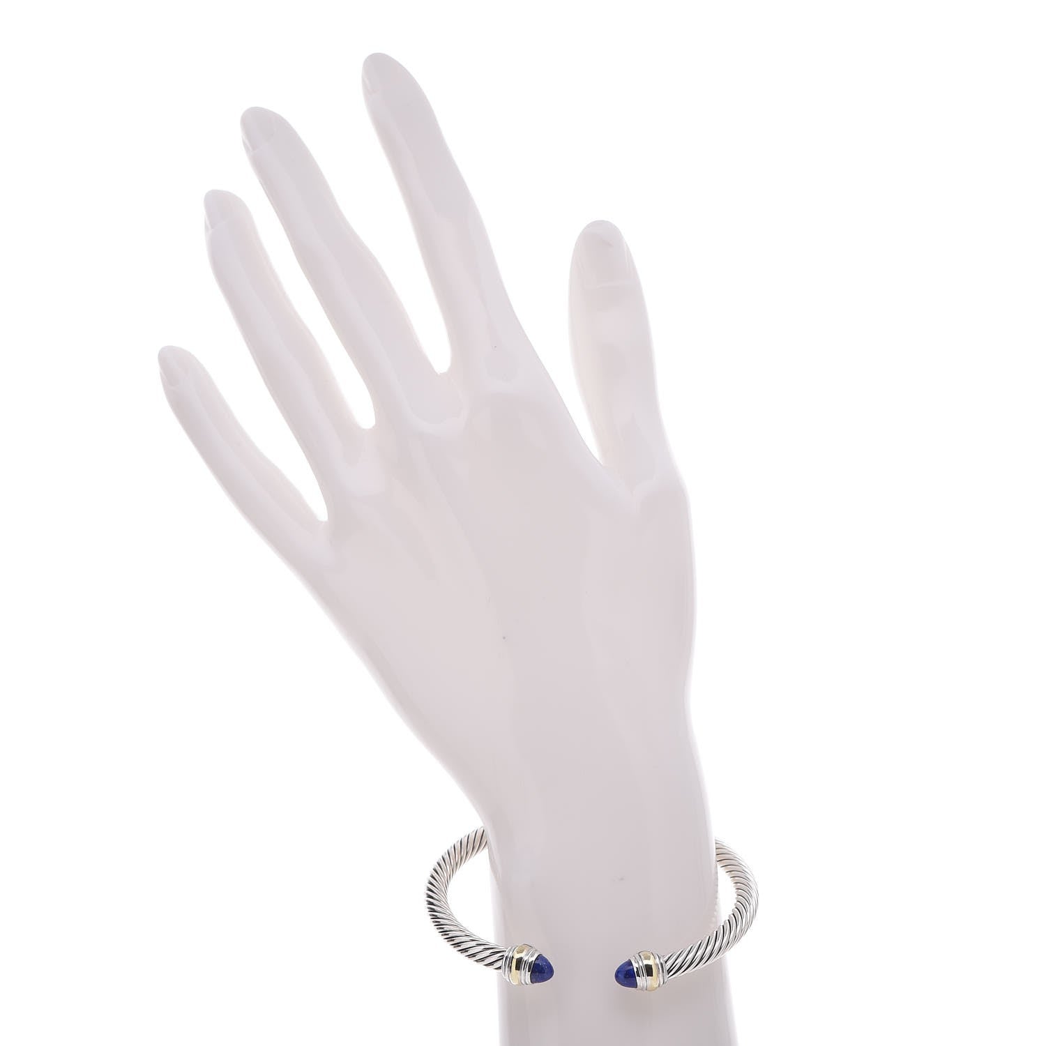 David Yurman Sterling Silver 14K Yellow Gold Lapis Lazuli 5mm Cable Classics Bracelet 2 of 6