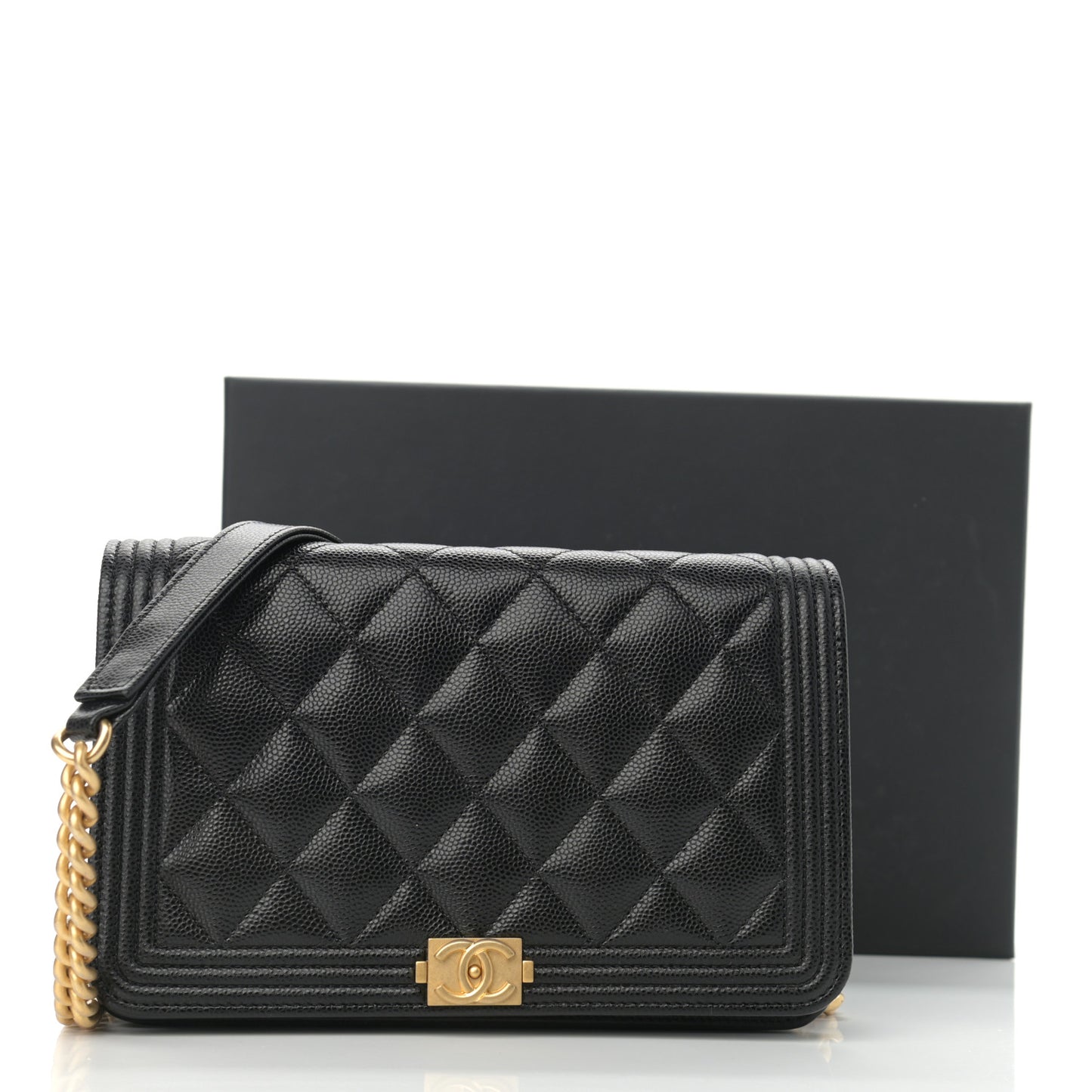 Caviar Quilted Boy Wallet On Chain WOC Black