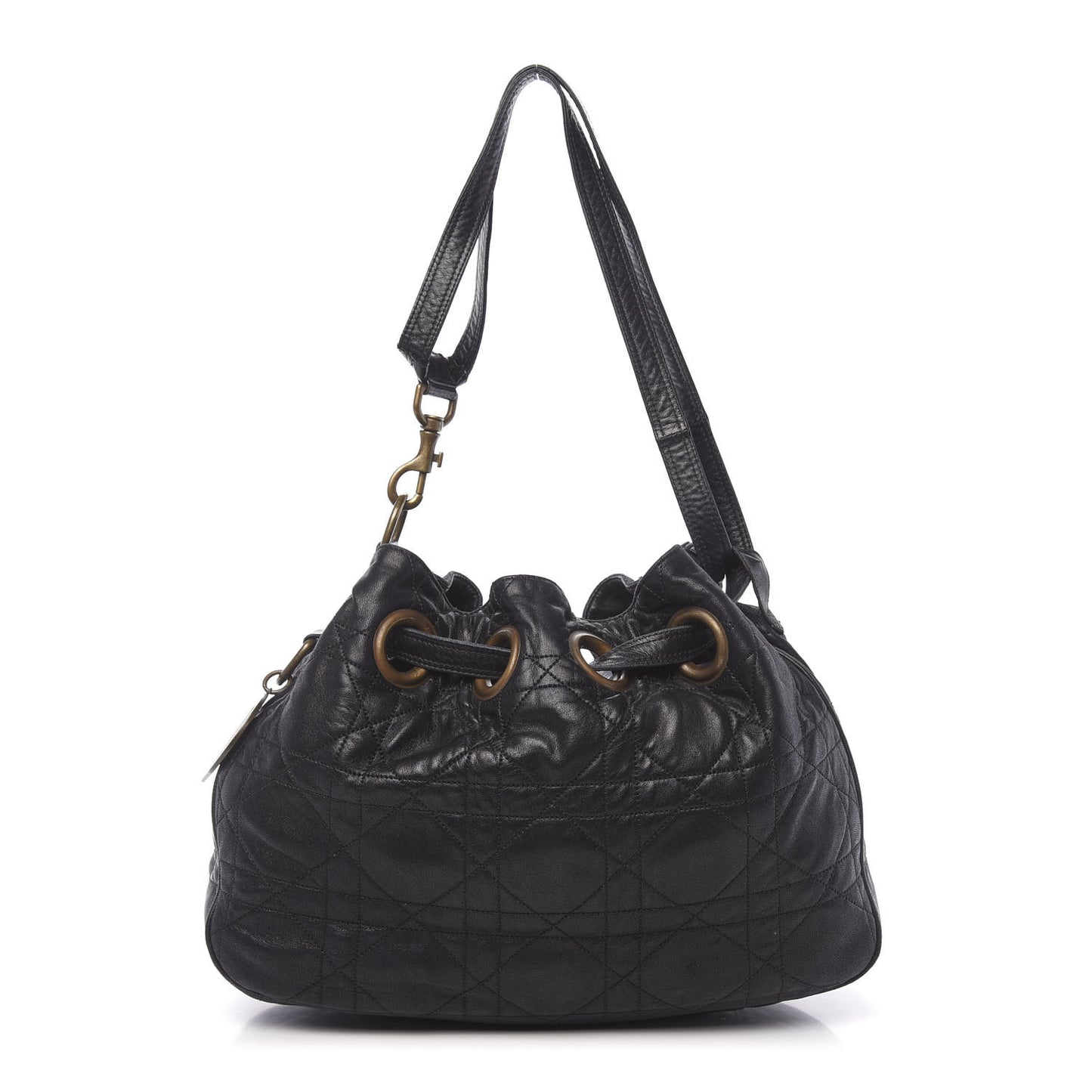 Lambskin Cannage Drawstring Bag Black