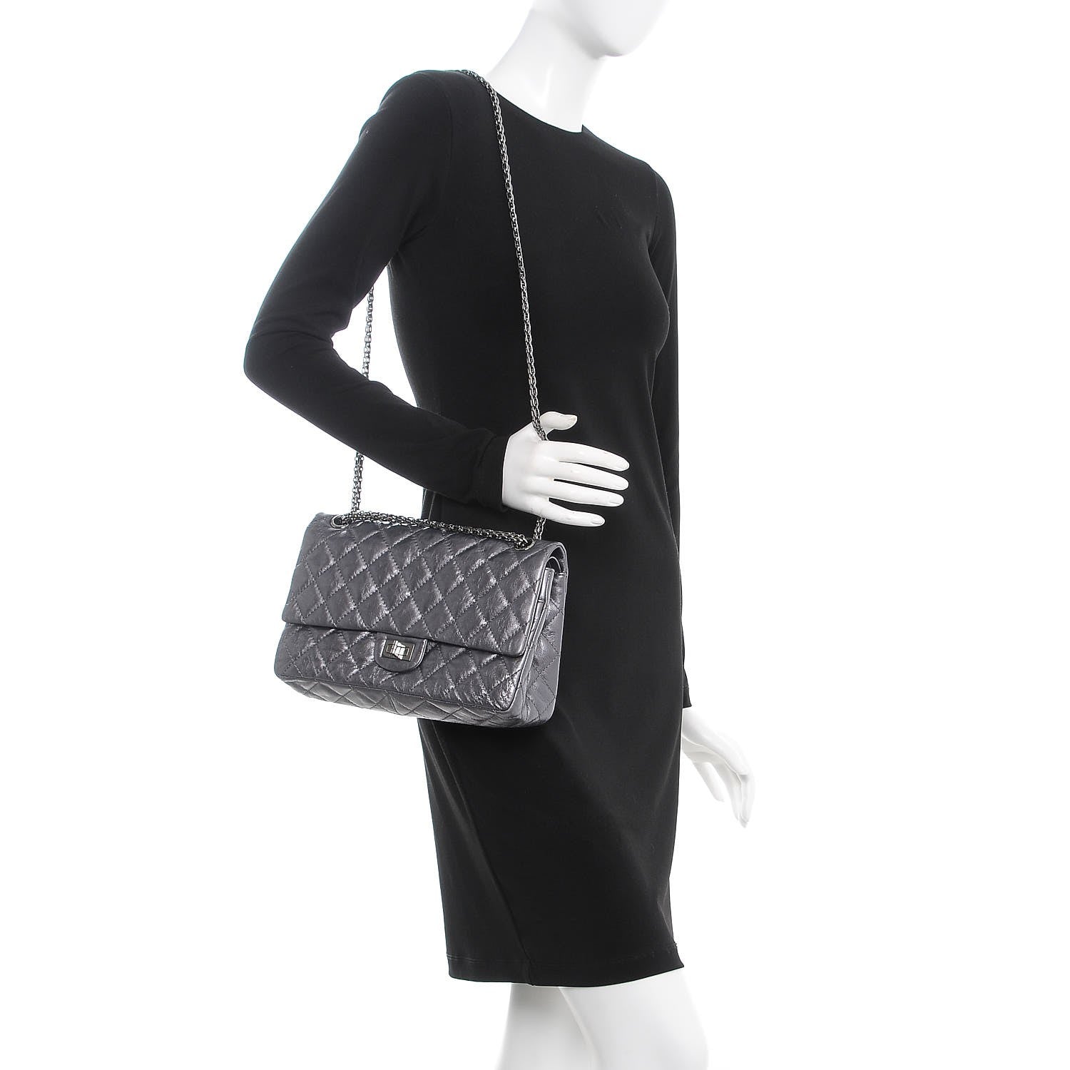 Chanel Metallic Aged Calfskin Quilted 2.55 Reissue 226 Flap Dark Silver 2 of 10