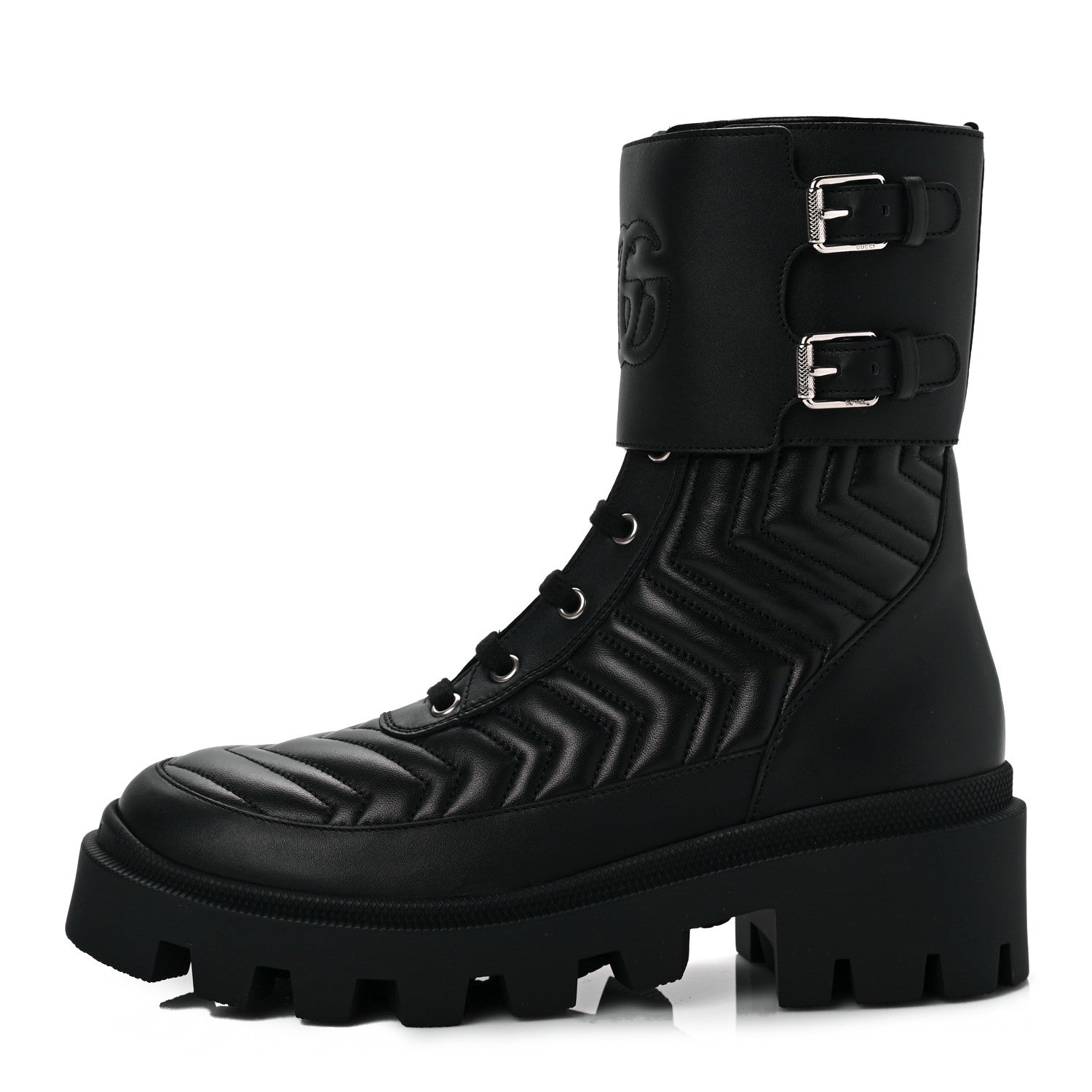 Gucci Nappa Frances GG Matelasse Platform Combat Boots 38.5 Black 1 of 6