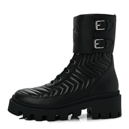Gucci Nappa Frances GG Matelasse Platform Combat Boots 38.5 Black 1 of 6