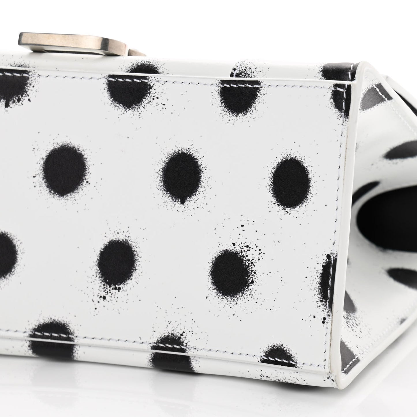 Smooth Calfskin Spray Polka Dot Small Hourglass Top Handle Bag White Black