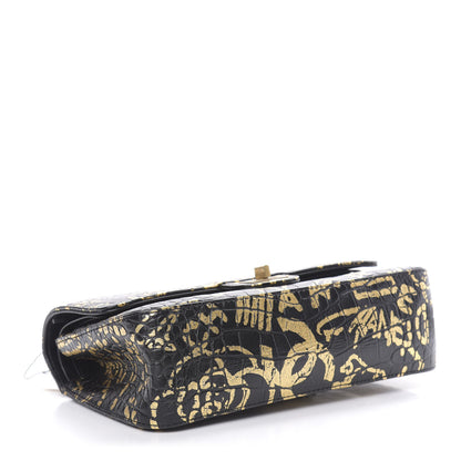 Chanel Calfskin Crocodile Embossed Graffiti 2.55 Cocodile Reissue 225 Flap Black Gold 4 of 11