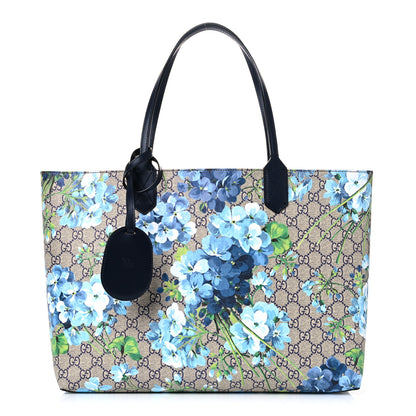 Gucci GG Supreme Monogram Blooms Medium Reversible Tote Beige Blue Navy 1 of 20