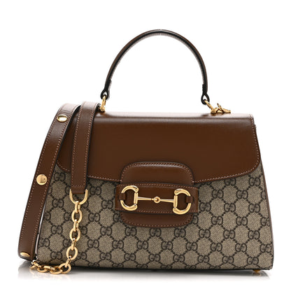 Gucci GG Supreme Monogram Calfskin Medium Horsebit 1955 Top Handle Bag Beige Ebony Brown Sugar 1 of 11