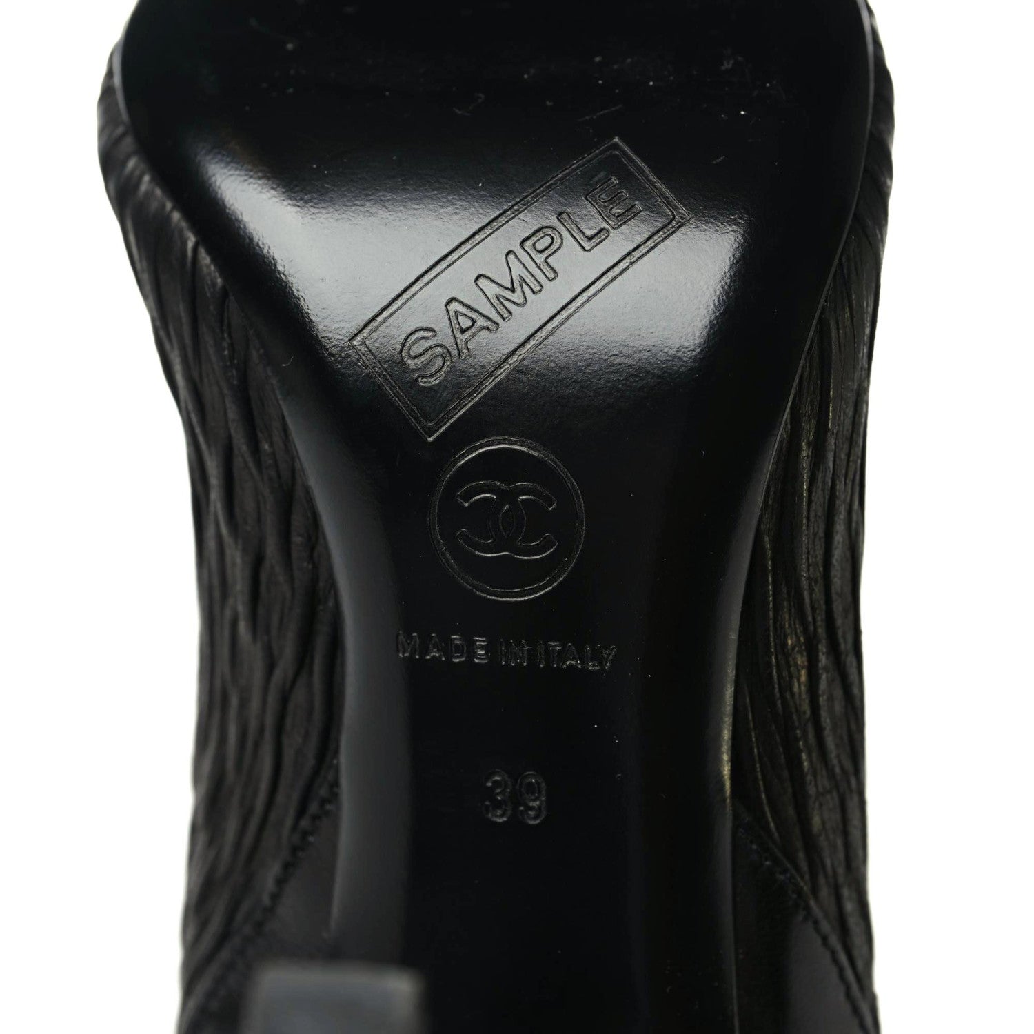 Chanel Calfskin Embossed Snakeskin Cap Toe CC Over The Knee Boots 39 Black 8 of 8