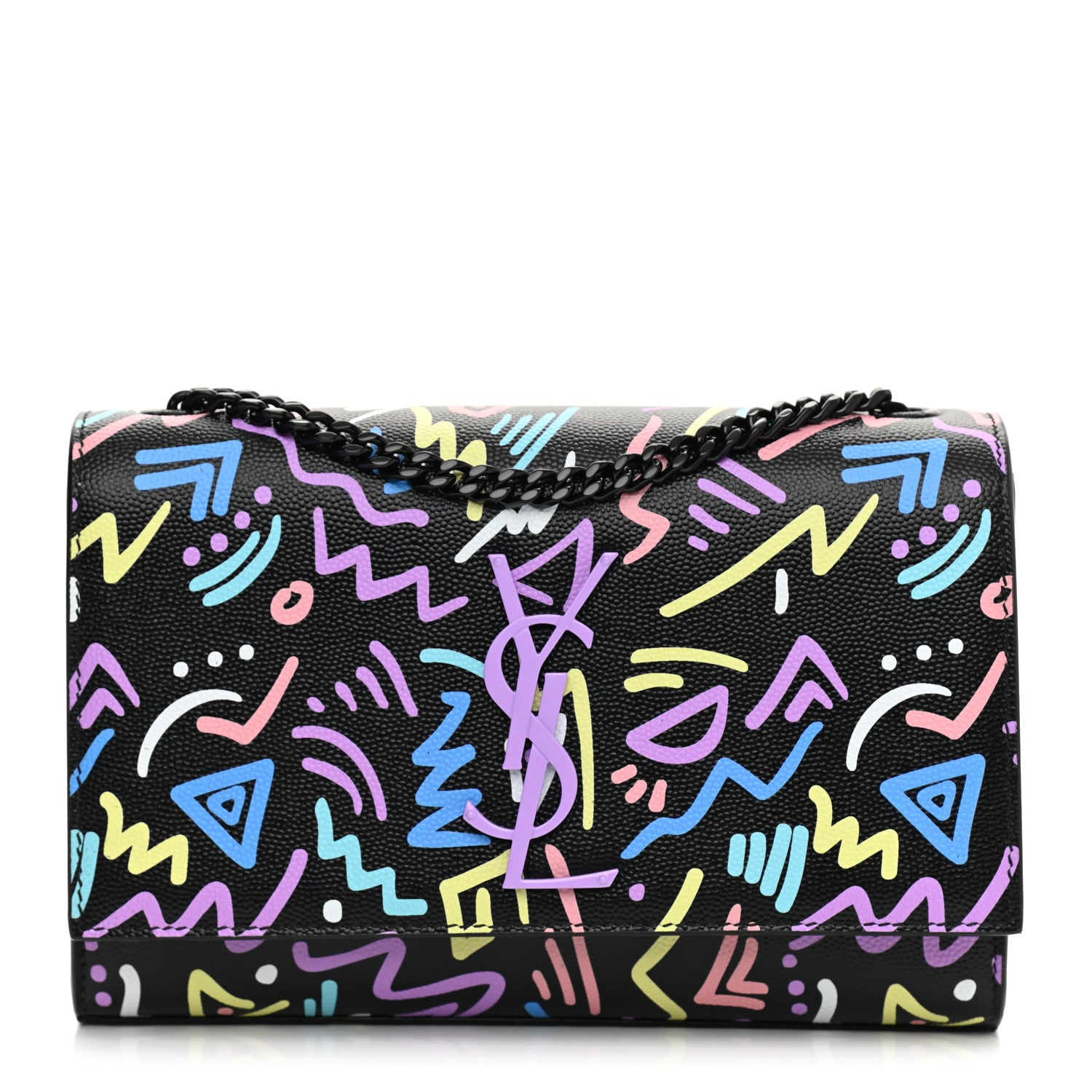 Saint Laurent Grain De Poudre Small Monogram Graphic Print Kate Satchel Black 1 of 10