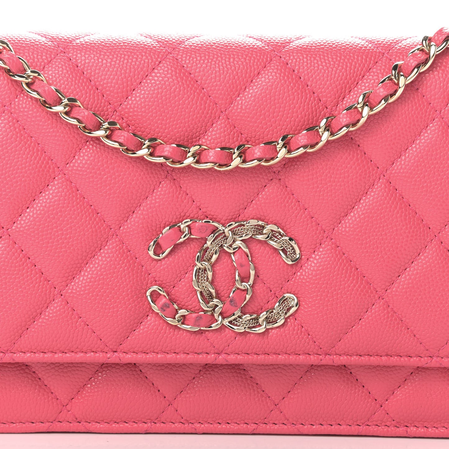 Caviar Quilted French New Wave Chain CC Wallet On Chain WOC Pink