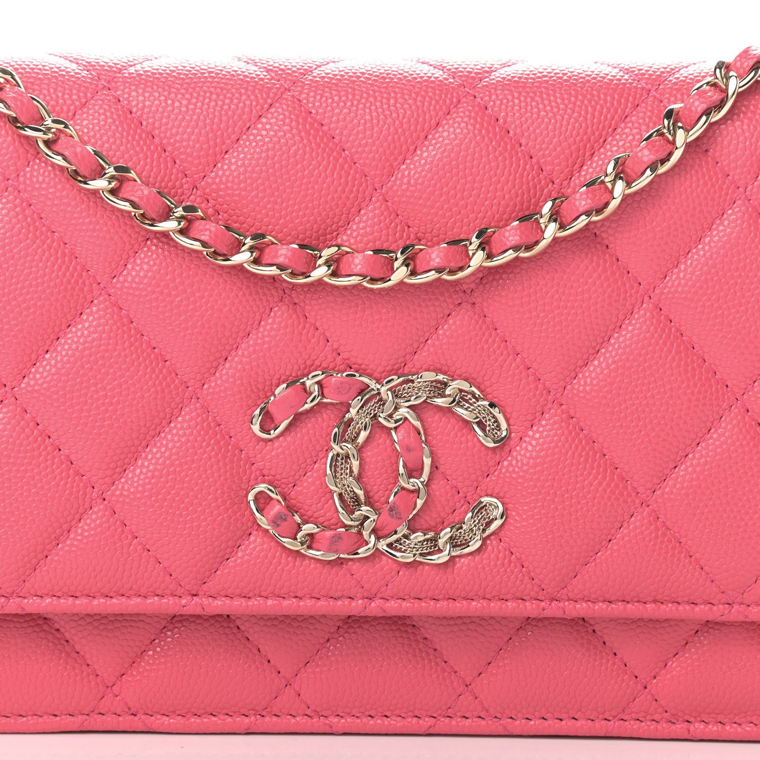 Chanel Caviar Quilted French New Wave Chain CC Wallet On Chain WOC Pink 20 of 27