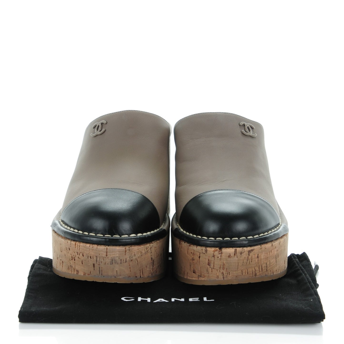 Glazed Calfskin Cork Cap Toe Platform Mules 40 Brown Black