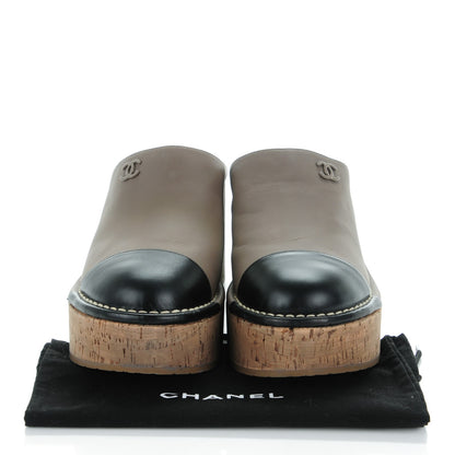 Chanel Glazed Calfskin Cork Cap Toe Platform Mules 40 Brown Black 9 of 9