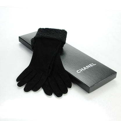Chanel Astrakhan Fur Suede Gloves 7.5 Black 3 of 3