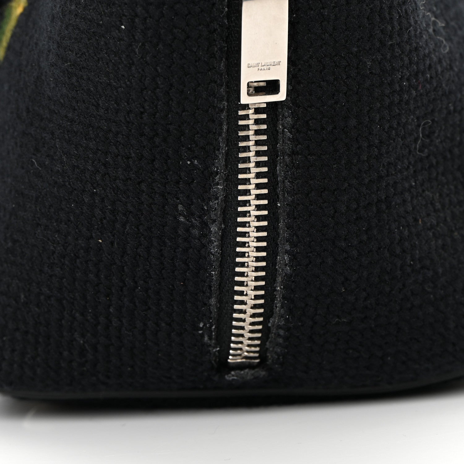 Saint Laurent Woven Wool Embroidered Baby Emmanuelle Bucket Bag Black 12 of 13