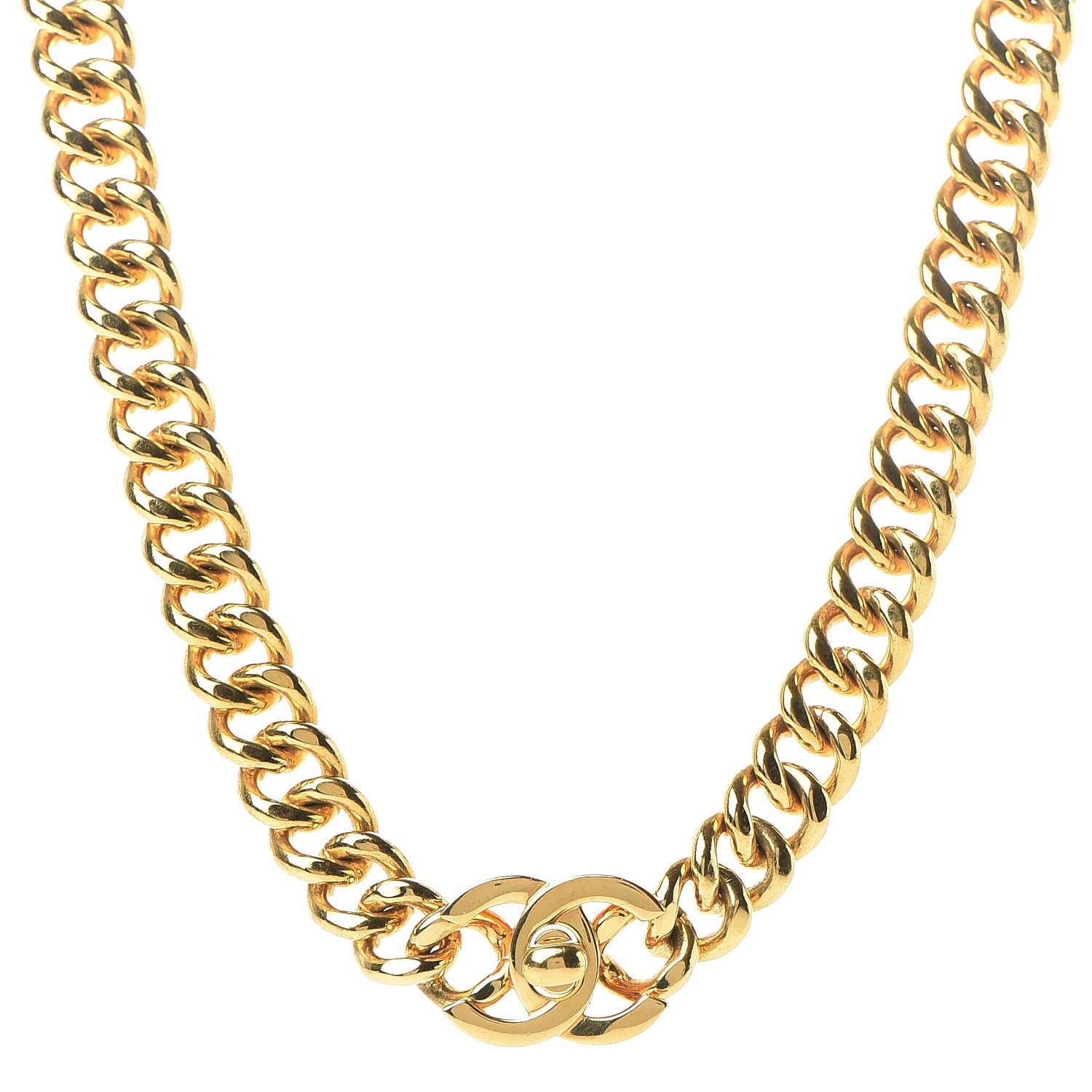 Chanel Chain Link CC Turn Lock Choker Necklace Gold 1 of 6