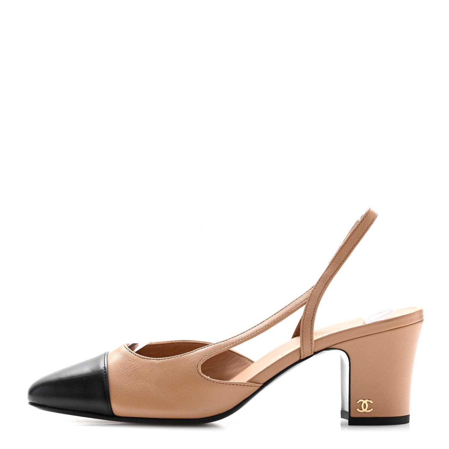 Lambskin Cap Toe CC Slingback Pumps 39 Dark Beige Black