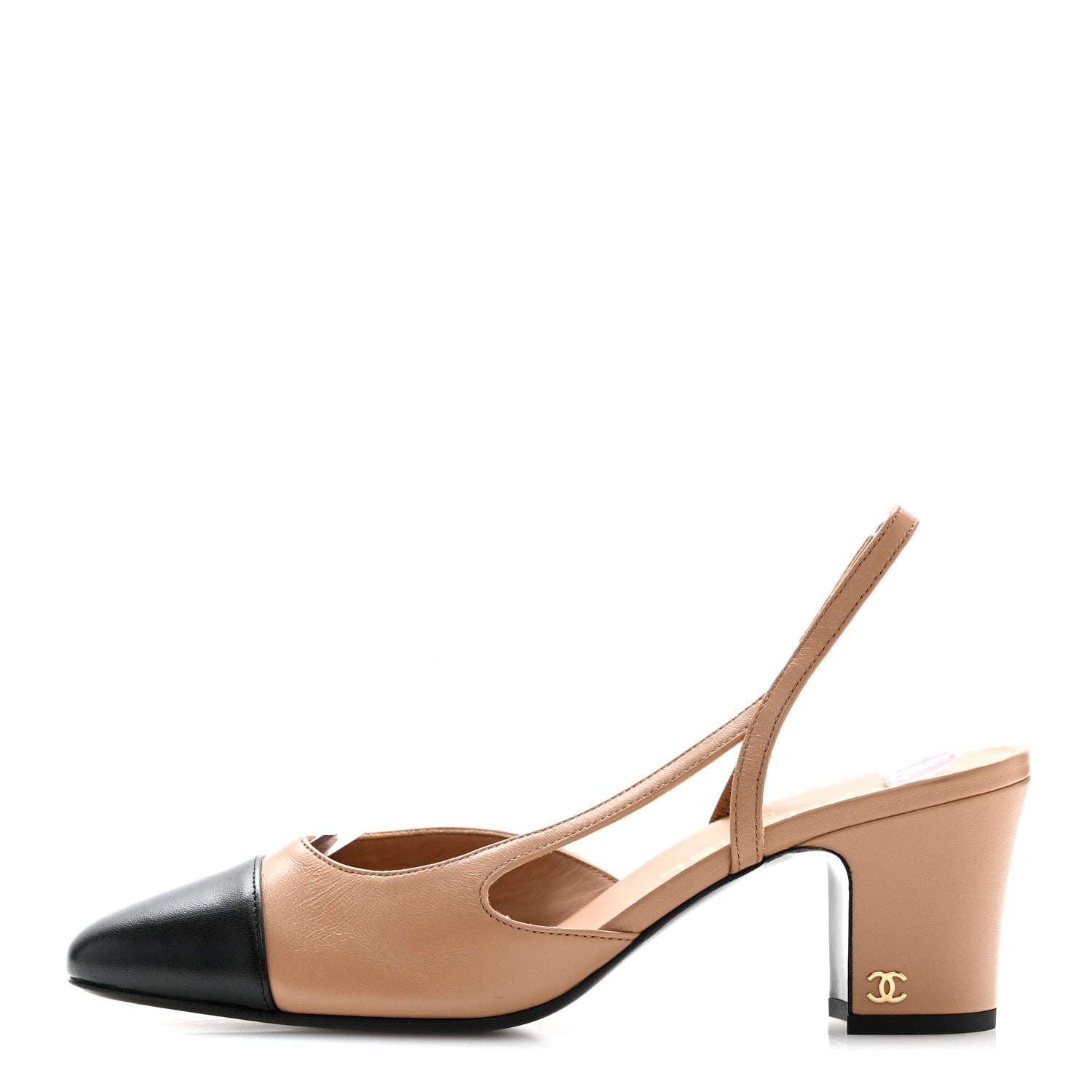 Chanel Lambskin Cap Toe CC Slingback Pumps 39 Dark Beige Black 1 of 12