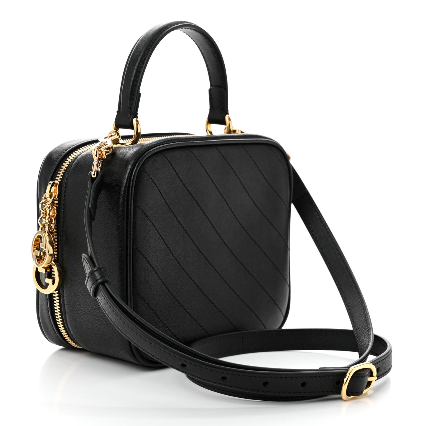 Sakai Be Green Calfskin Diagonal Stitched Blondie Top Handle Bag Black