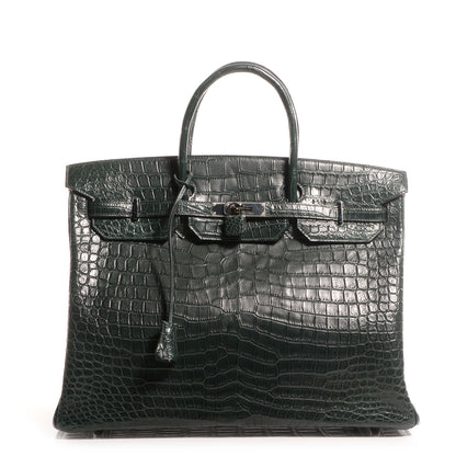 Hermes Matte Porosus Crocodile Birkin 40 Vert Fonce 1 of 10