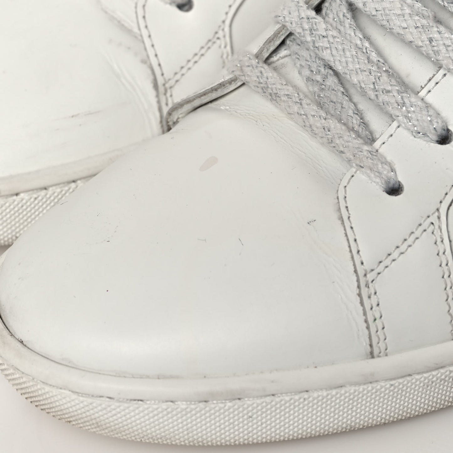 Calfskin Metallic Ayers Signature Court Lips Sneakers 41 Optic White