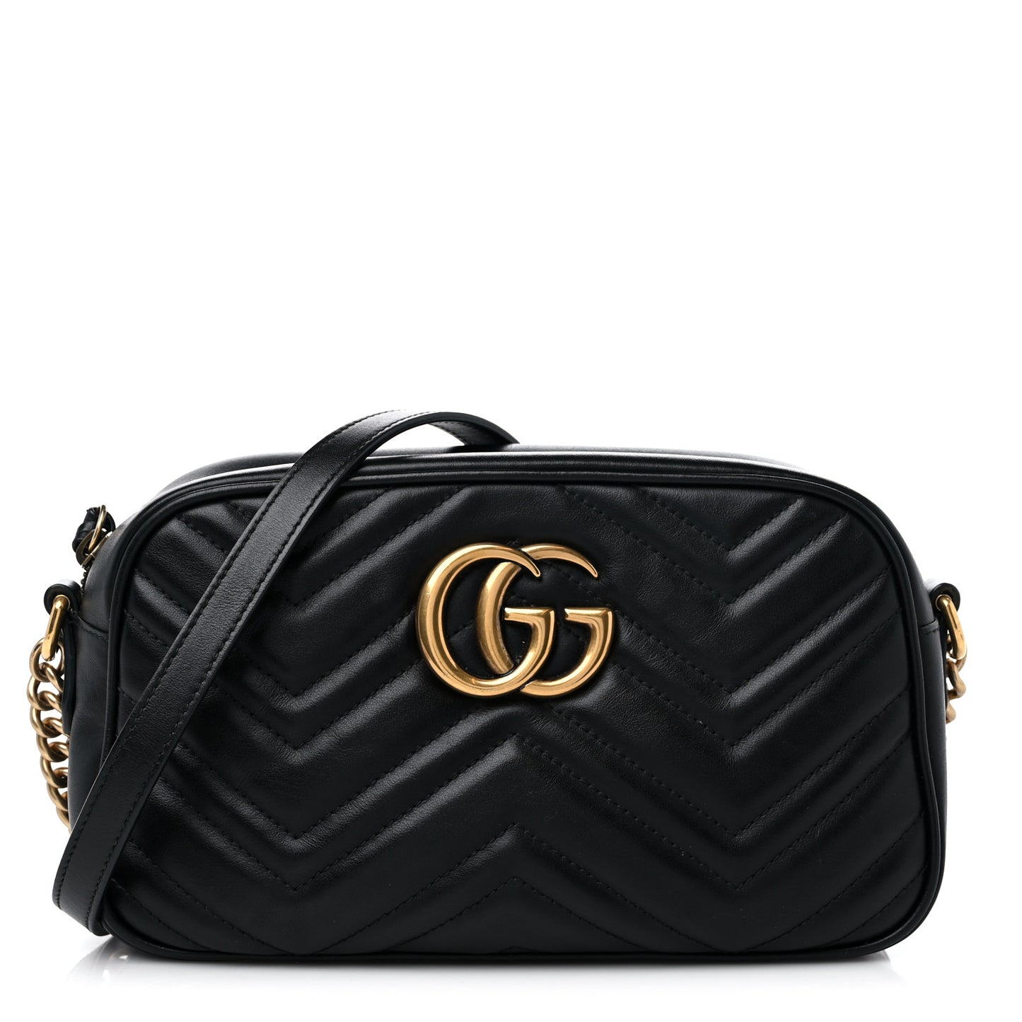 Calfskin Matelasse Small GG Marmont Chain Shoulder Bag Black