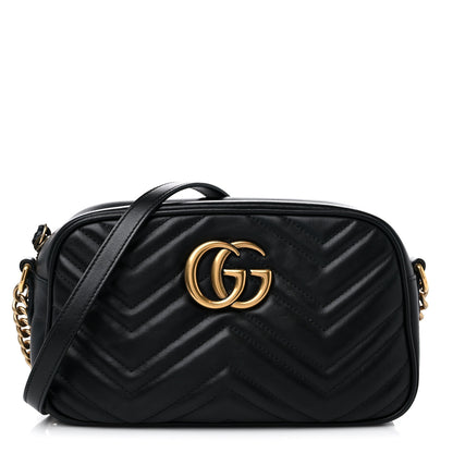 Gucci Calfskin Matelasse Small GG Marmont Chain Shoulder Bag Black 1 of 12
