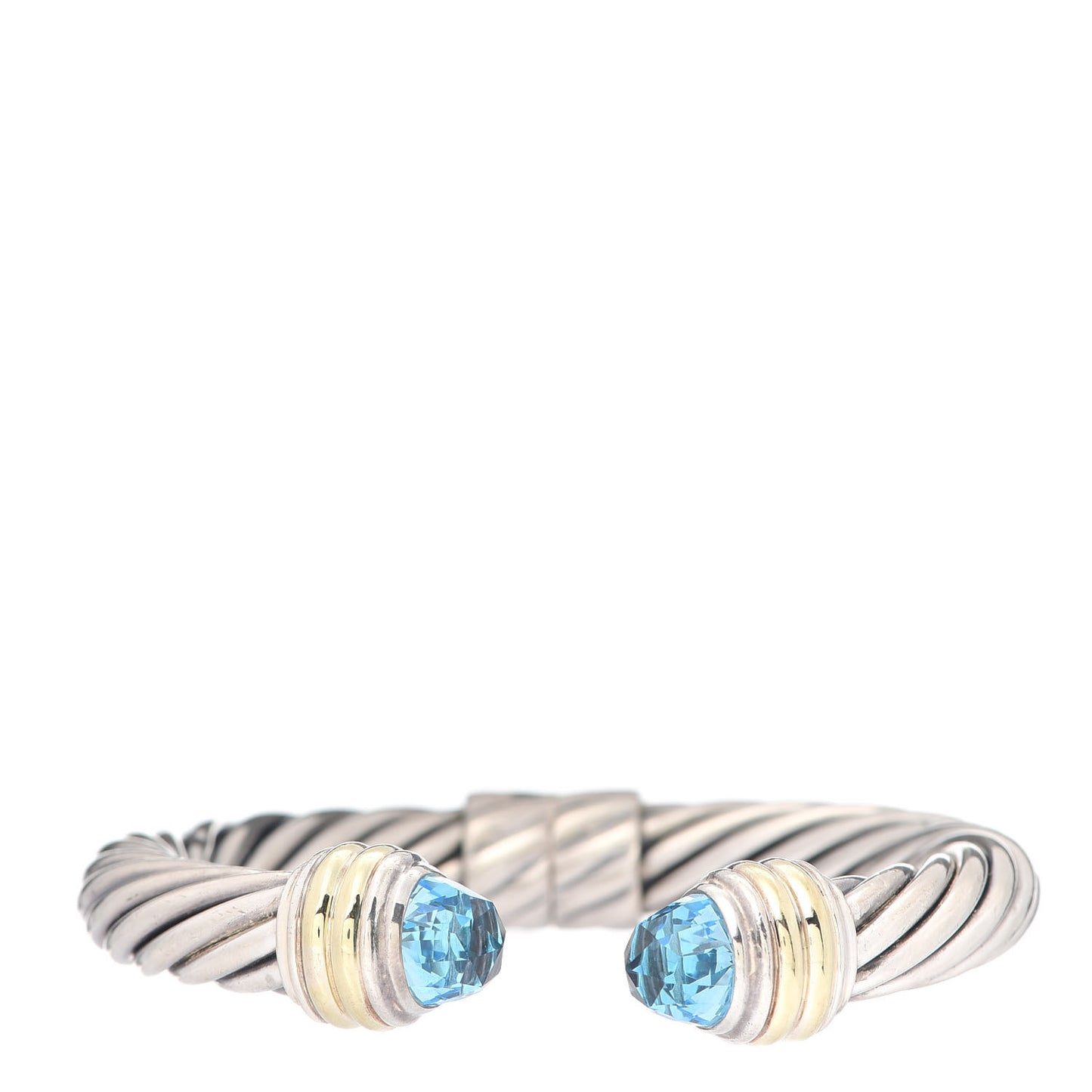 Sterling Silver 14K Yellow Gold Blue Topaz 10mm Cable Classics Hinged Bracelet