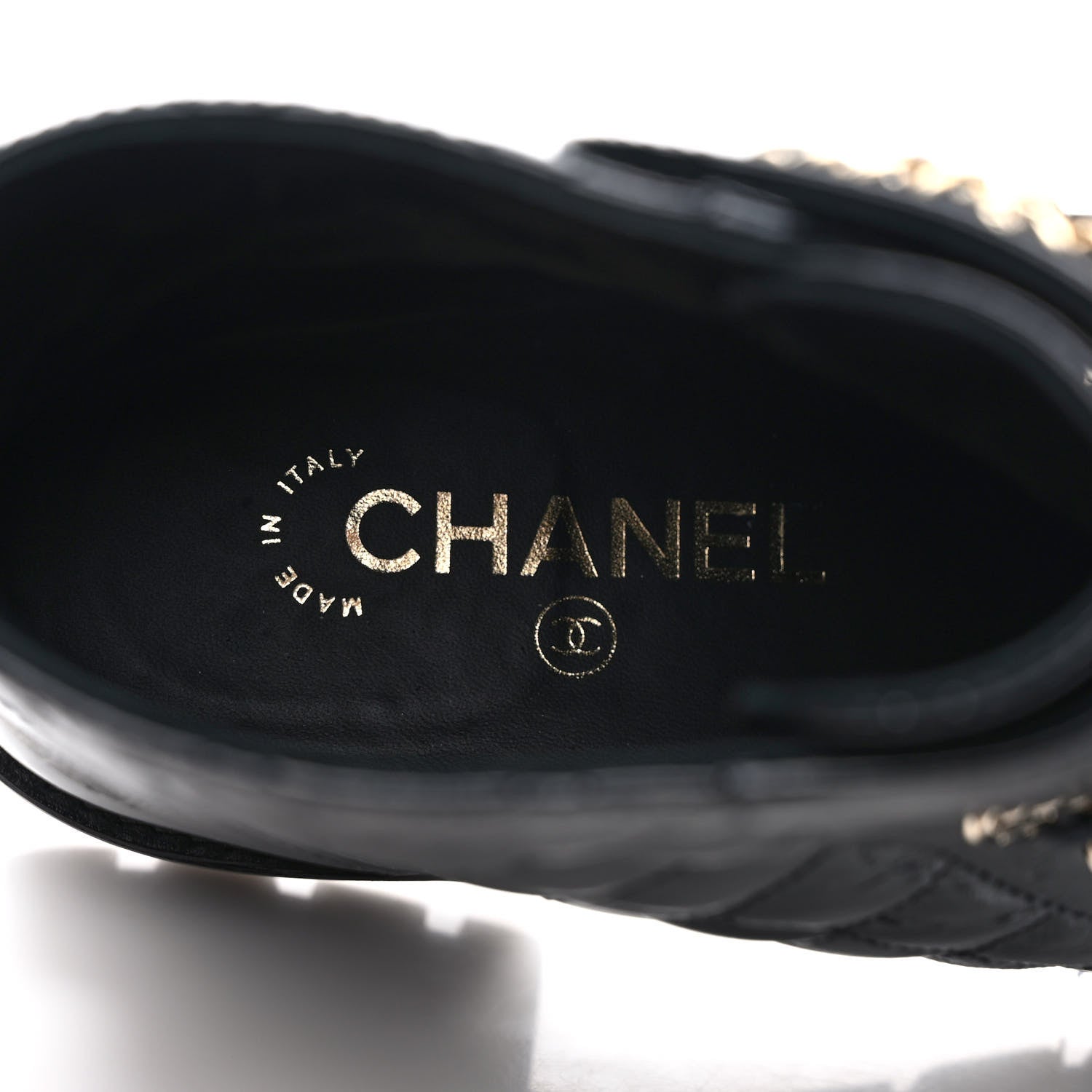 Chanel Shiny Calfskin Quilted Lace Up Combat Boots 38.5 Black 7 of 8