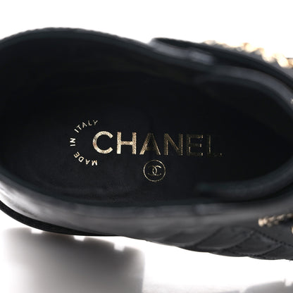 Chanel Shiny Calfskin Quilted Lace Up Combat Boots 38.5 Black 7 of 8