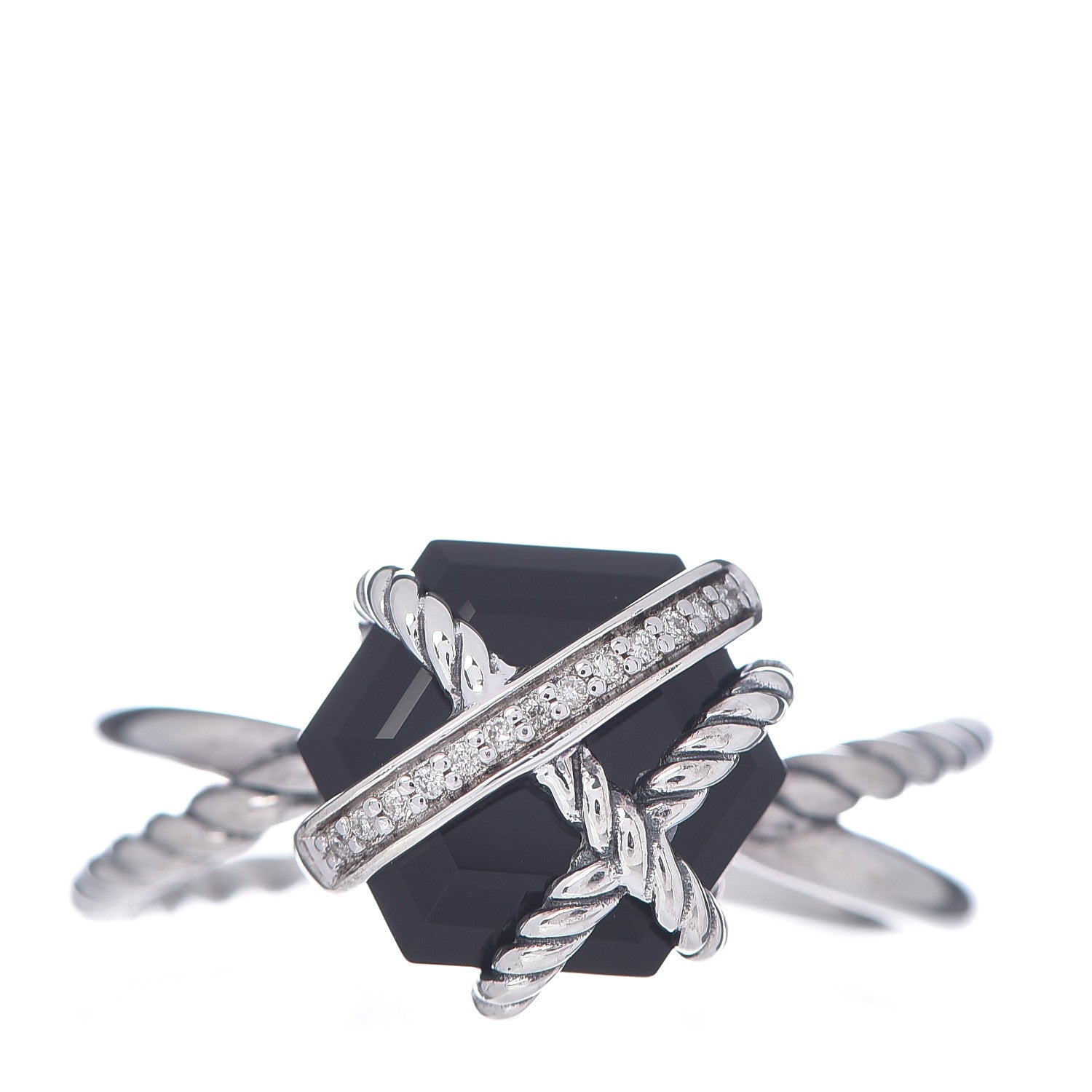 David Yurman Sterling Silver Diamond Black Onyx 10mm Cable Wrap Ring 59 8.75 1 of 5