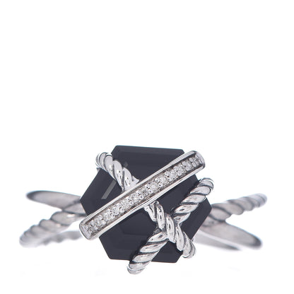 David Yurman Sterling Silver Diamond Black Onyx 10mm Cable Wrap Ring 59 8.75 1 of 5