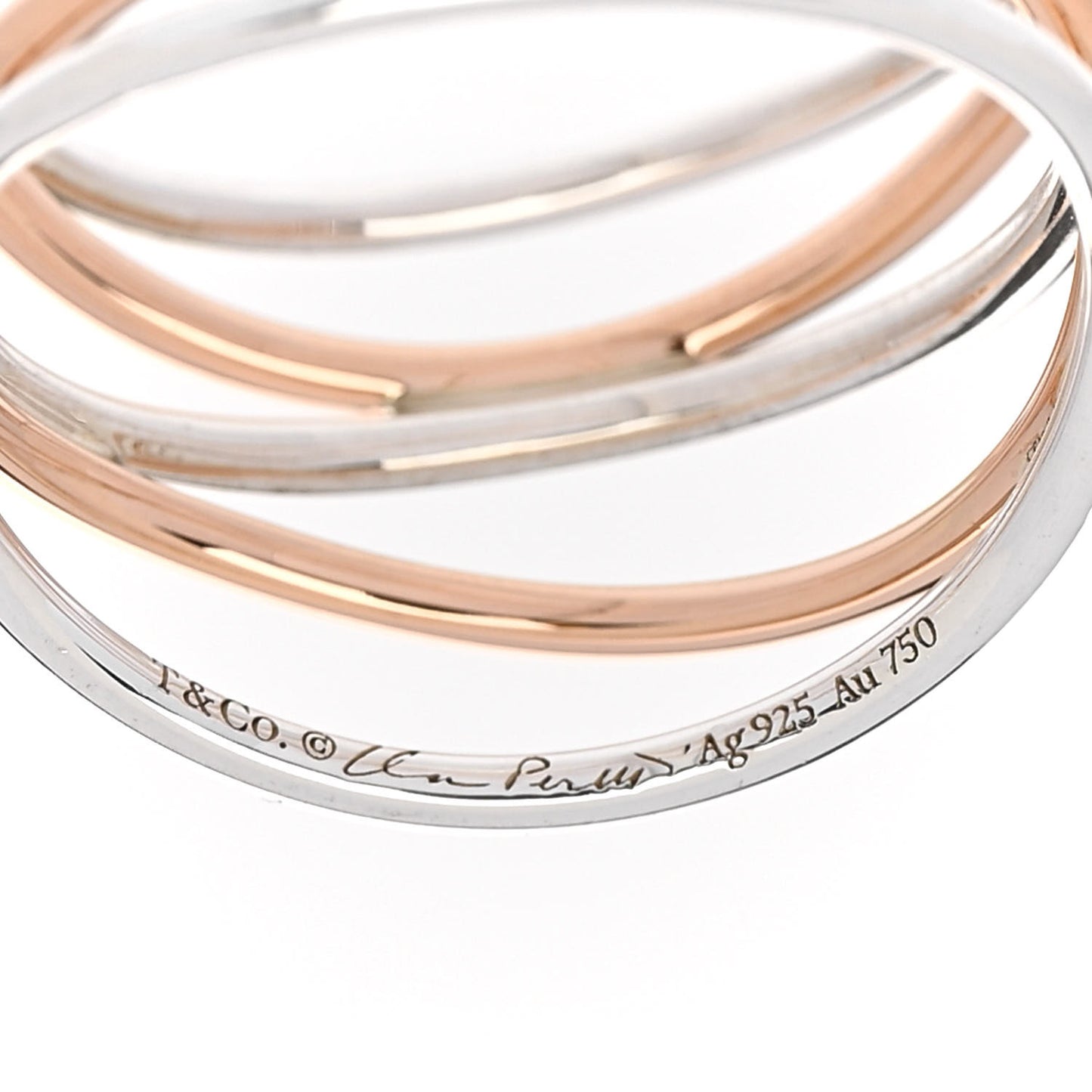 Sterling Silver 18K Rose Gold Elsa Peretti 5 Row Wave Ring 53 6.5