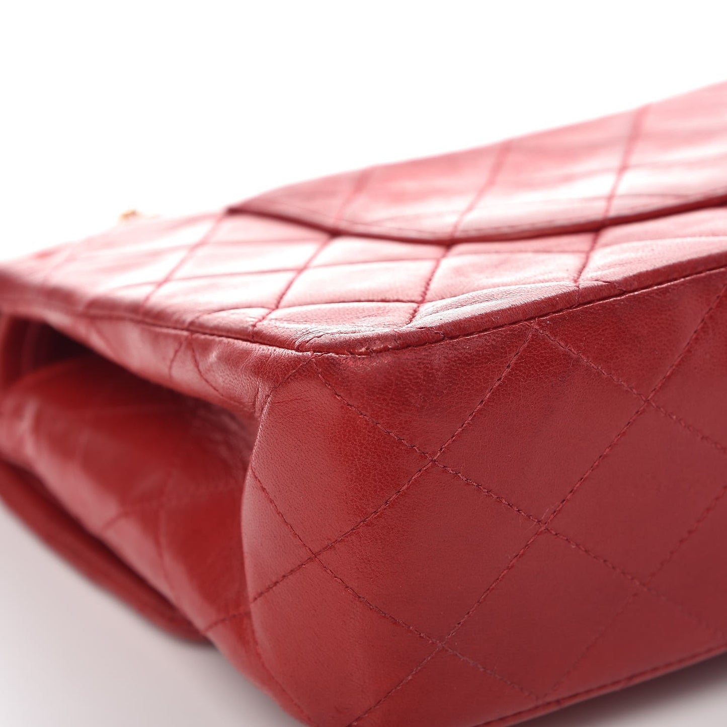 Lambskin Quilted Medium Double Flap Red