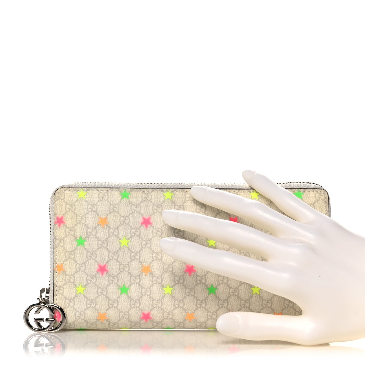 Micro GG Supreme Stars GG Pierce Zip Around Wallet White