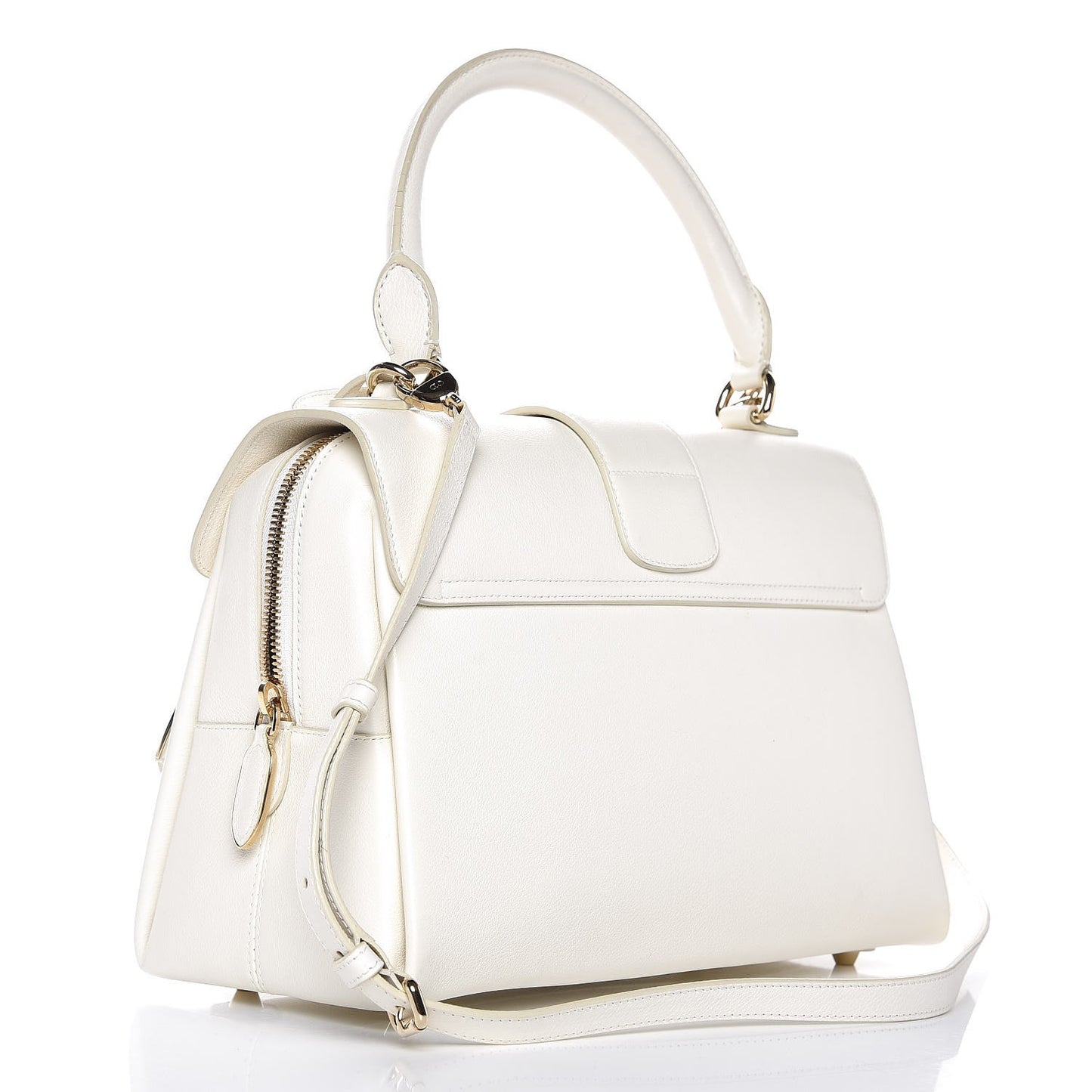 Grained Calfskin Top Handle Flap White