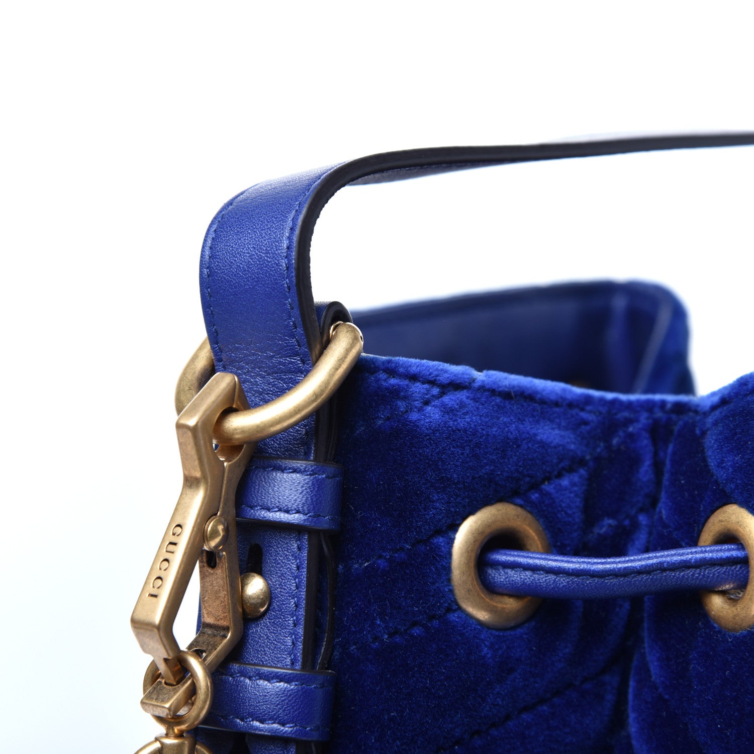Gucci Velvet Matelasse GG Marmont Bucket Bag Cobalt Blue 12 of 16