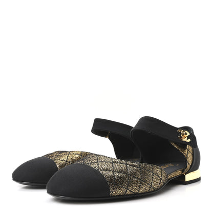 Chanel Laminated Suede Kidskin Grosgrain Quilted Cap Toe Ballerina Flats 36.5 Gold Black 8 of 20