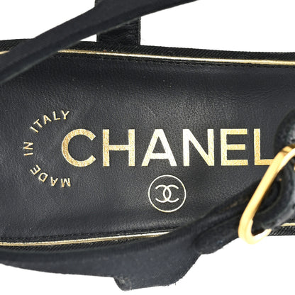 Chanel Grosgrain Pearl CC Wedge Sandals 38 Black 8 of 9