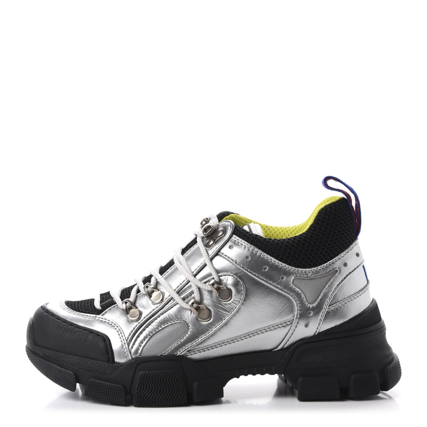 X SEGA Metallic Calfskin Mesh Womens Flashtrek Sneakers 36 Silver Black