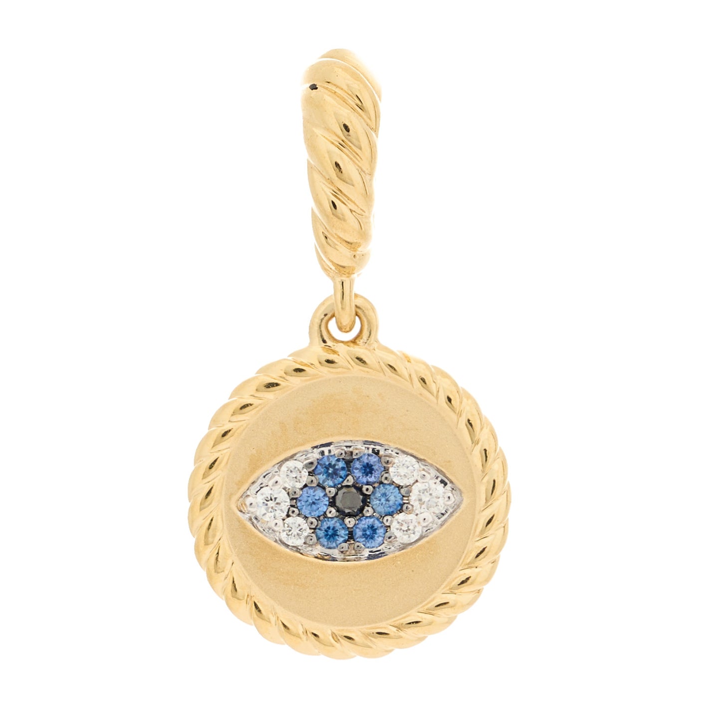 18K Yellow Gold Blue Sapphire Diamond Evil Eye Pendant