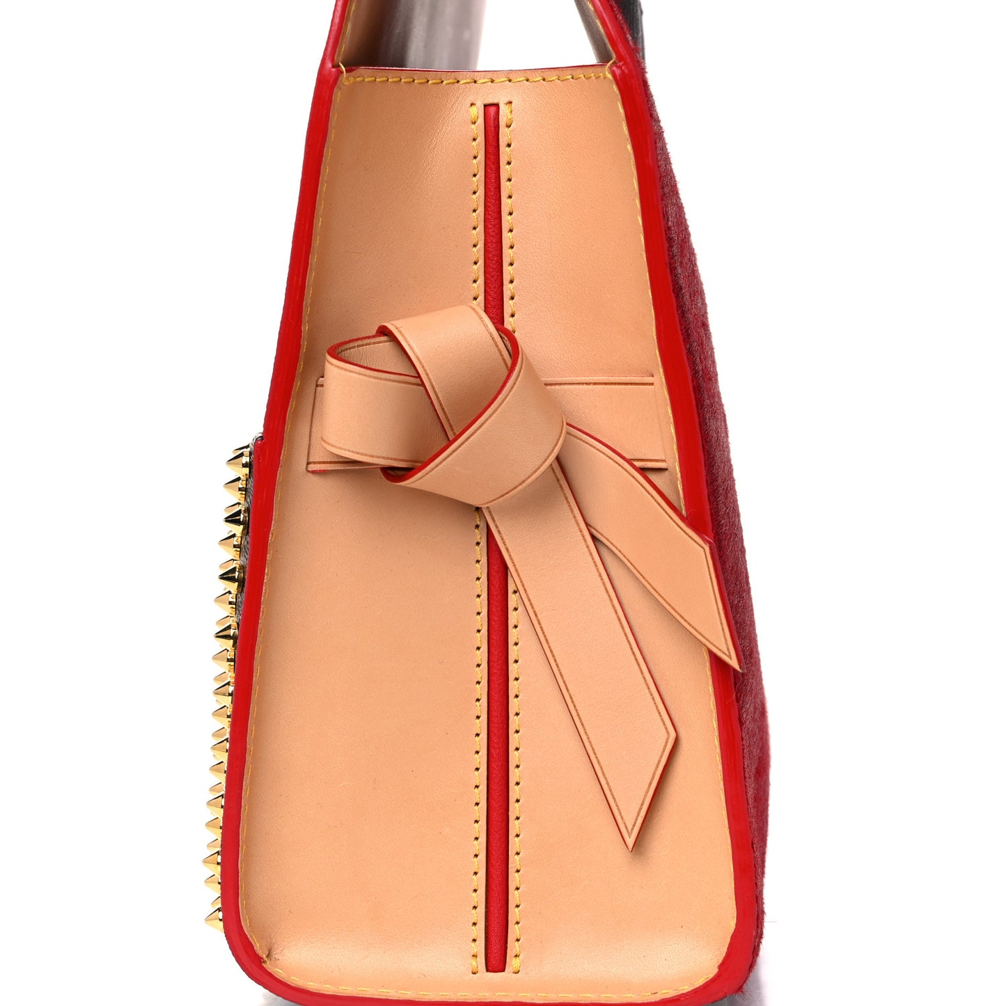 Monogram Calf Hair Spikes Iconoclasts Christian Louboutin Tote Red