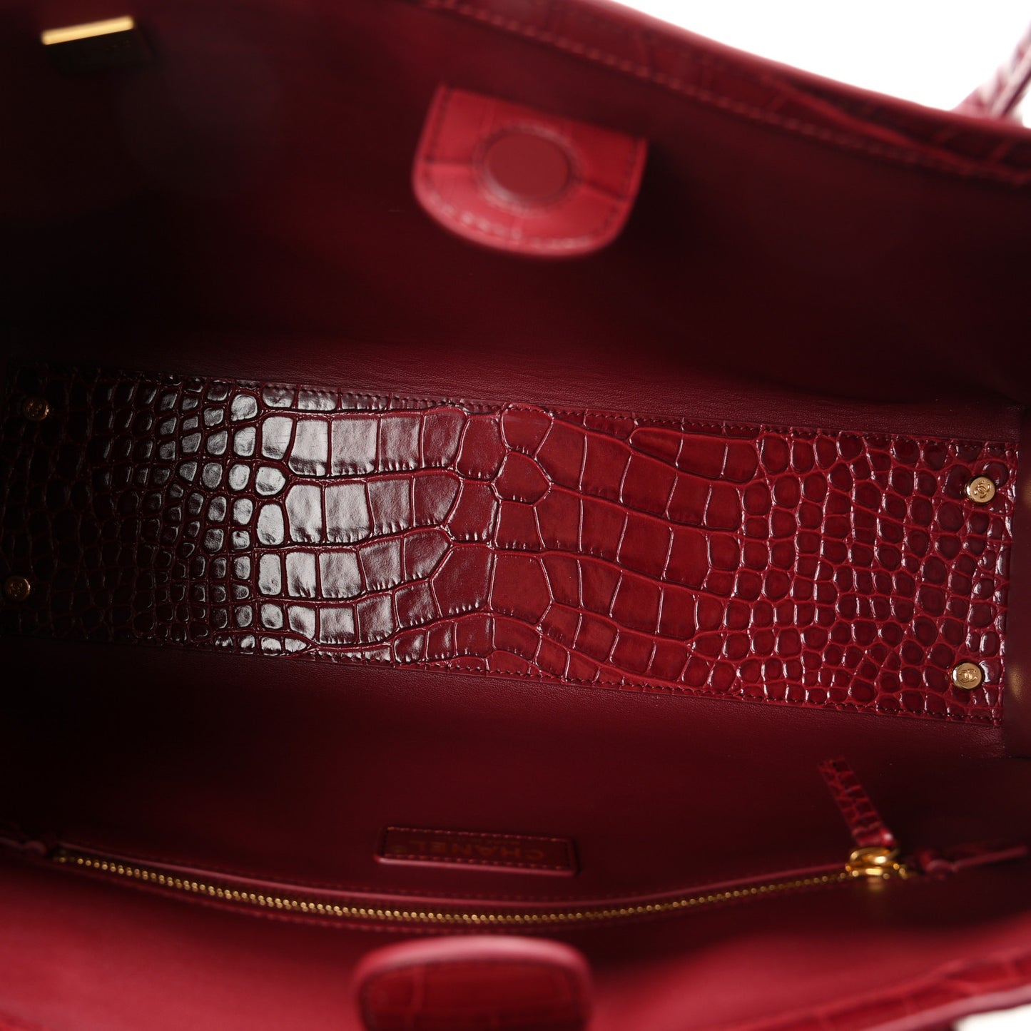 Calfskin Crocodile Embossed Archetype Small Shopping Tote Burgundy