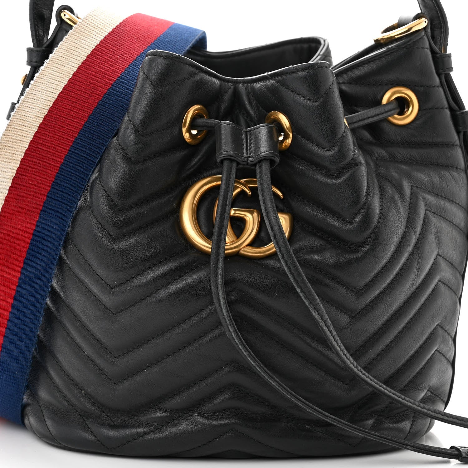 Gucci Calfskin Matelasse Sylvie Web GG Marmont Bucket Bag Black 7 of 15