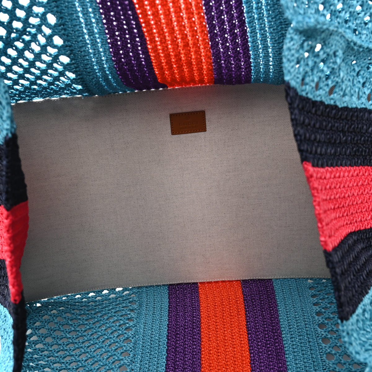 Raffia Web Woven Interlocking G Tote Blue Multicolor