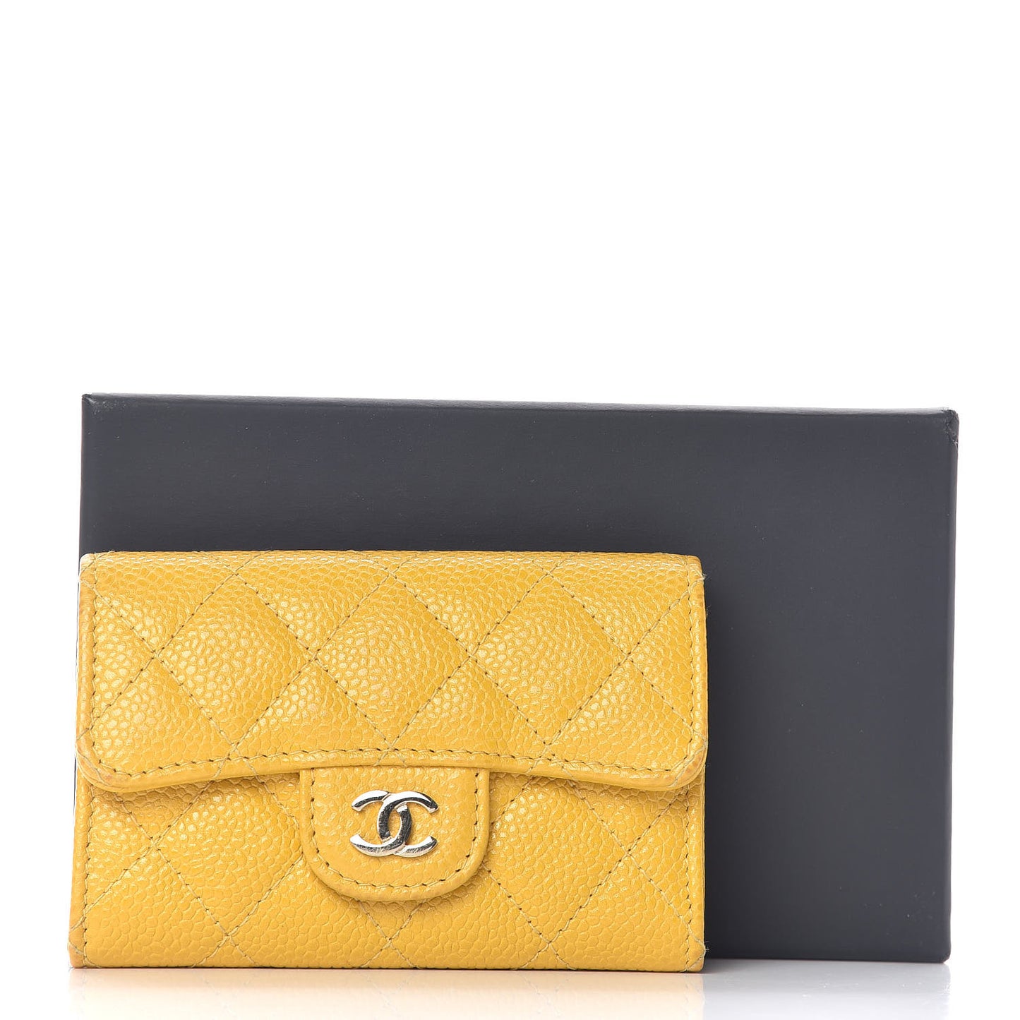 Caviar Quilted Flap Card Holder Yellow