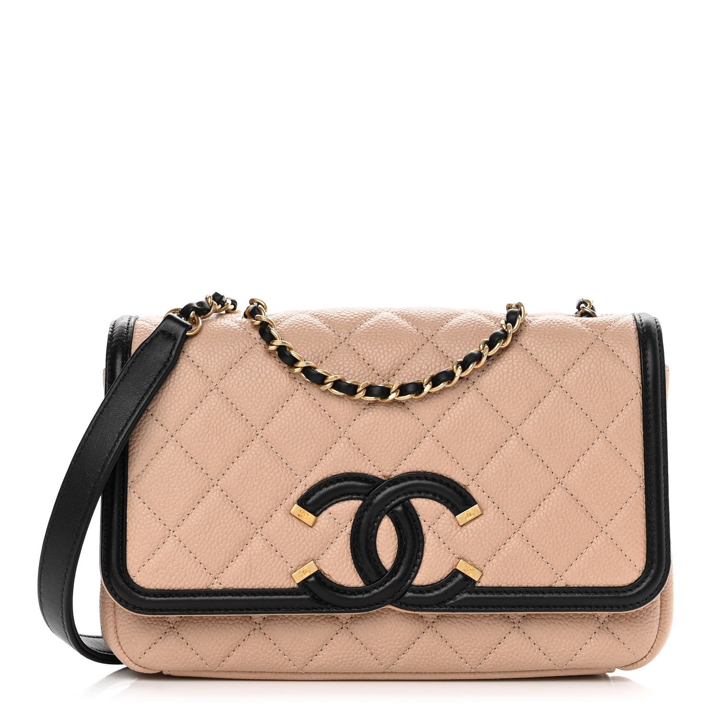 Caviar Quilted Small CC Filigree Flap Beige Black