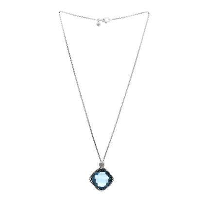 David Yurman Sterling Silver Diamond Blue Topaz 20mm Cushion on Point Drop Pendant Necklace 3 of 8